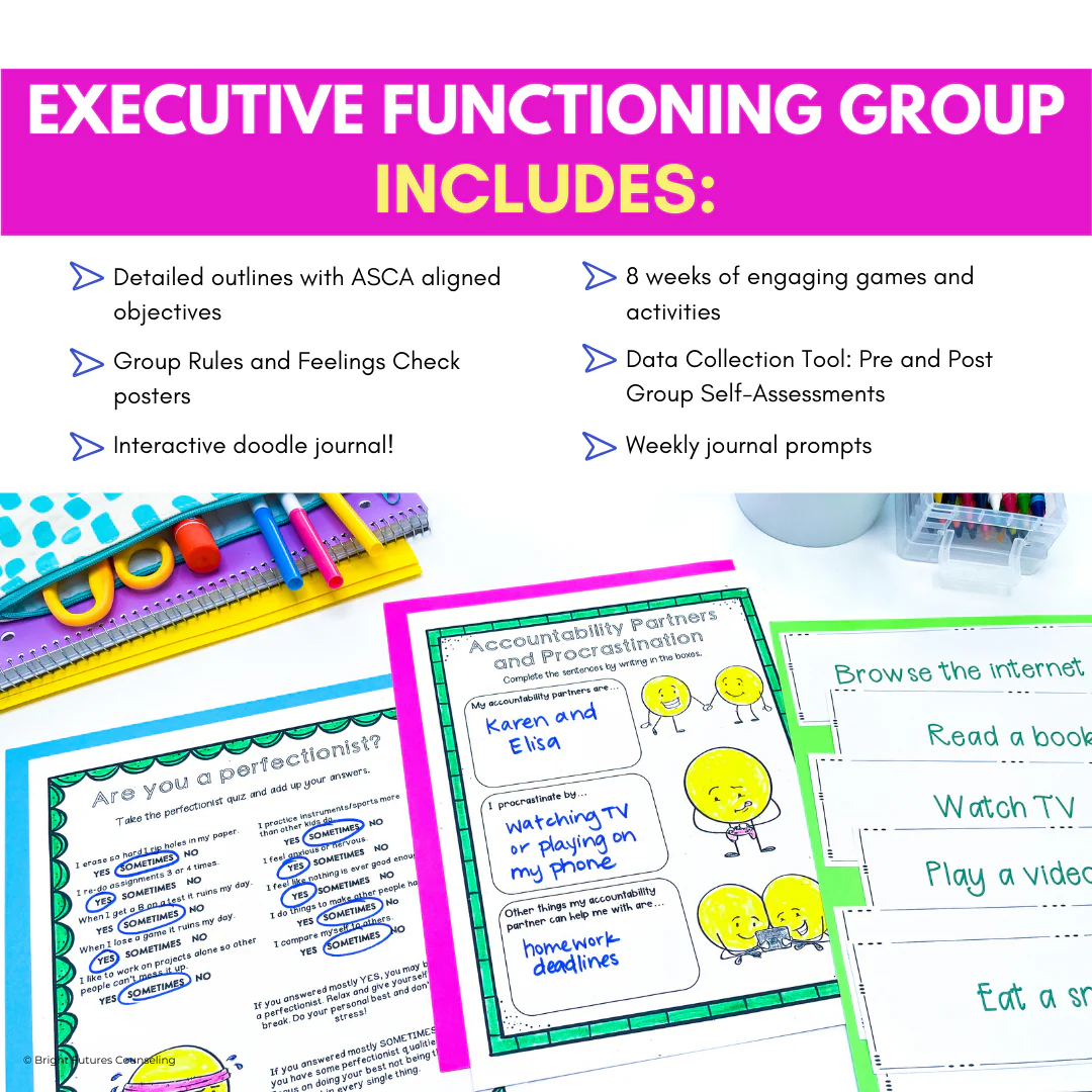 Executive Functioning and Study Skills School Counseling Group & SEL Activities - Image 4