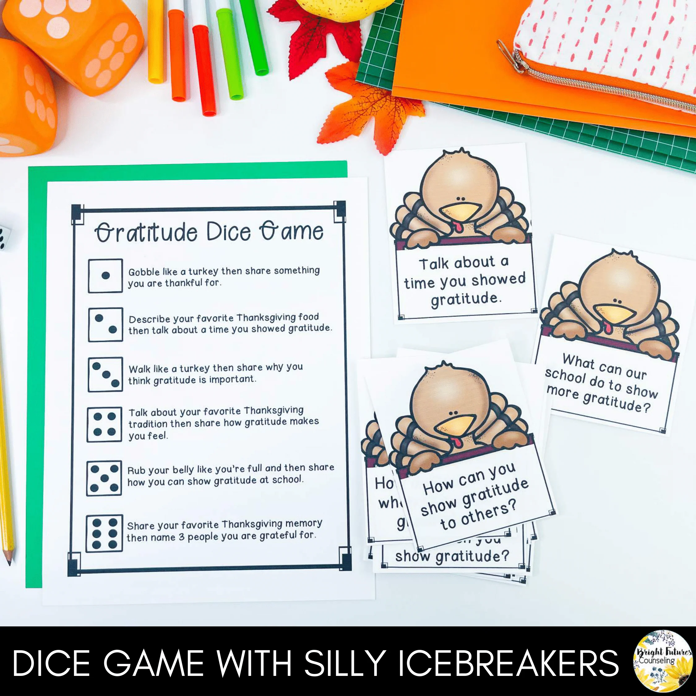 Gratitude Discussion Cards and Dice Game Thanksgiving Themed Gratitude Activity - Image 3