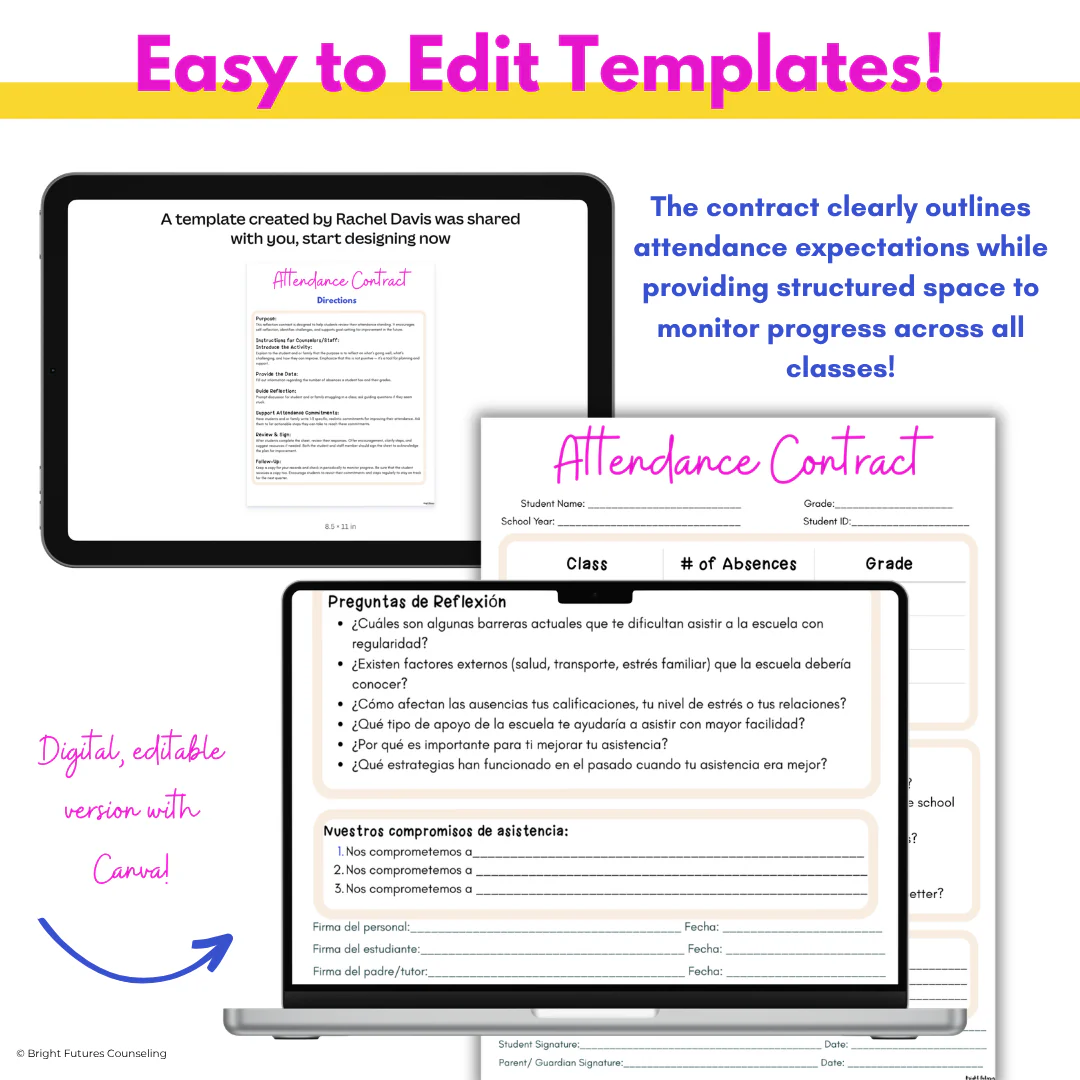 High School Attendance Contract - High School Counseling Editable Forms - Image 2