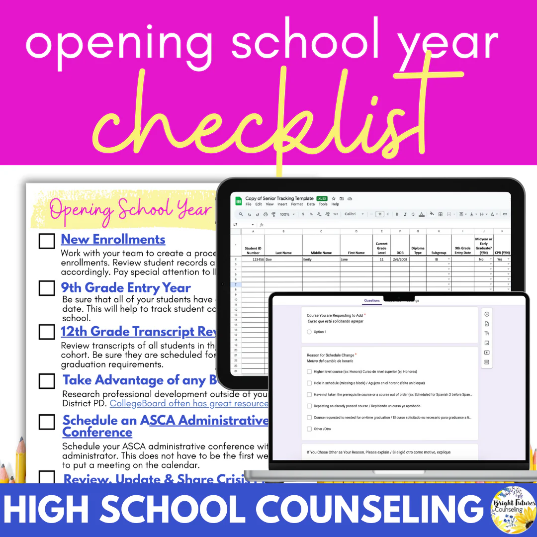 High School Counseling Opening School Year Checklist for High School Counselors