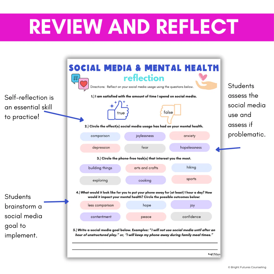 Mental Health, Tech, & Social Media Safety Lesson for Middle School Counseling - Image 11