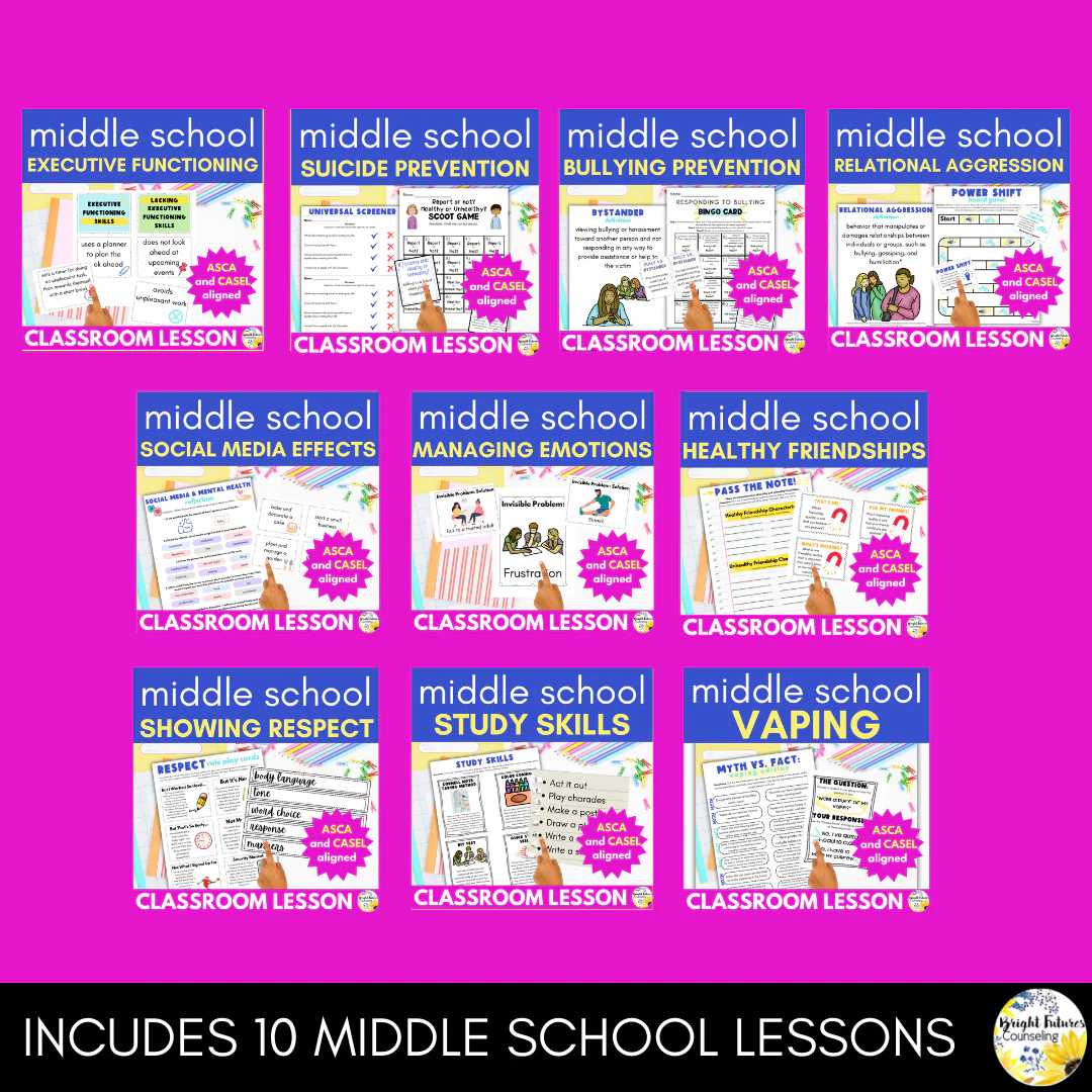 Middle School Counseling Lessons BUNDLE - 10 SEL Lessons for Middle School - Image 2
