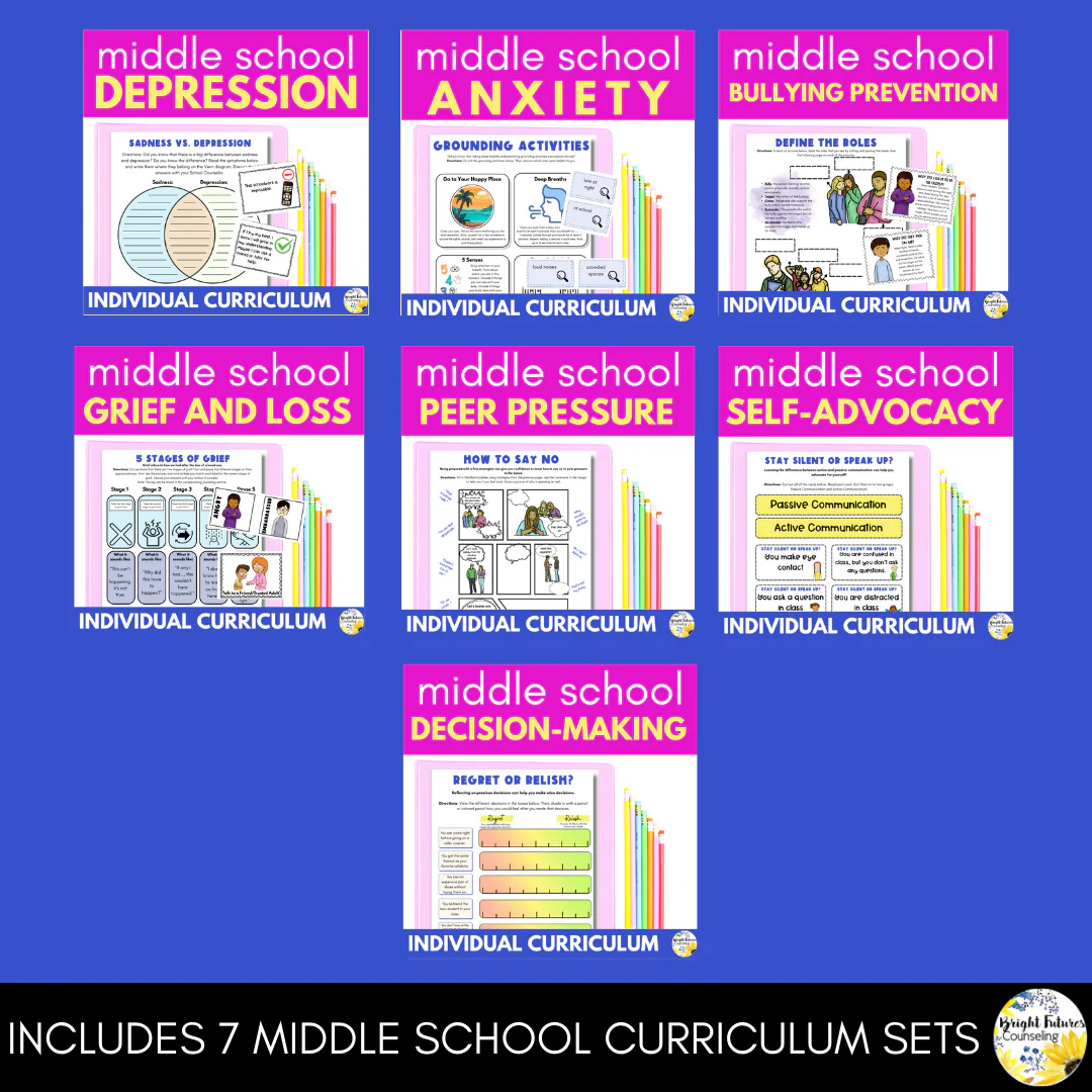 Middle School Individual Counseling Curriculum - Bullying, Anxiety, Grief & more - Image 2