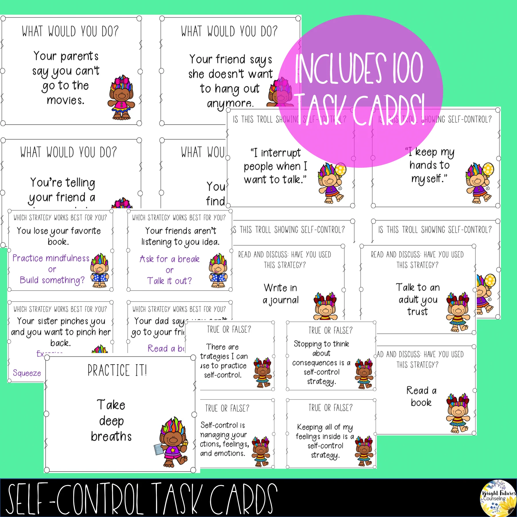 Self-Control BUNDLE Self-ConTROLLS Counseling Task Cards Activity Pack and Game - Image 2