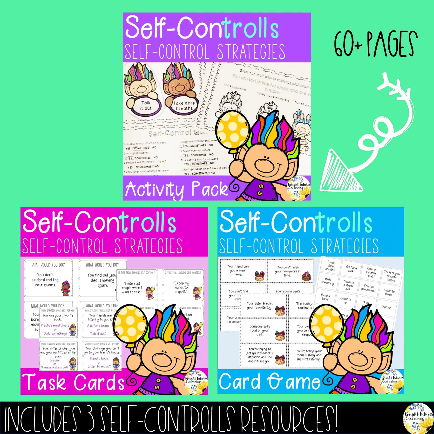 Self-Control BUNDLE Self-ConTROLLS Counseling Task Cards Activity Pack and Game - Image 5