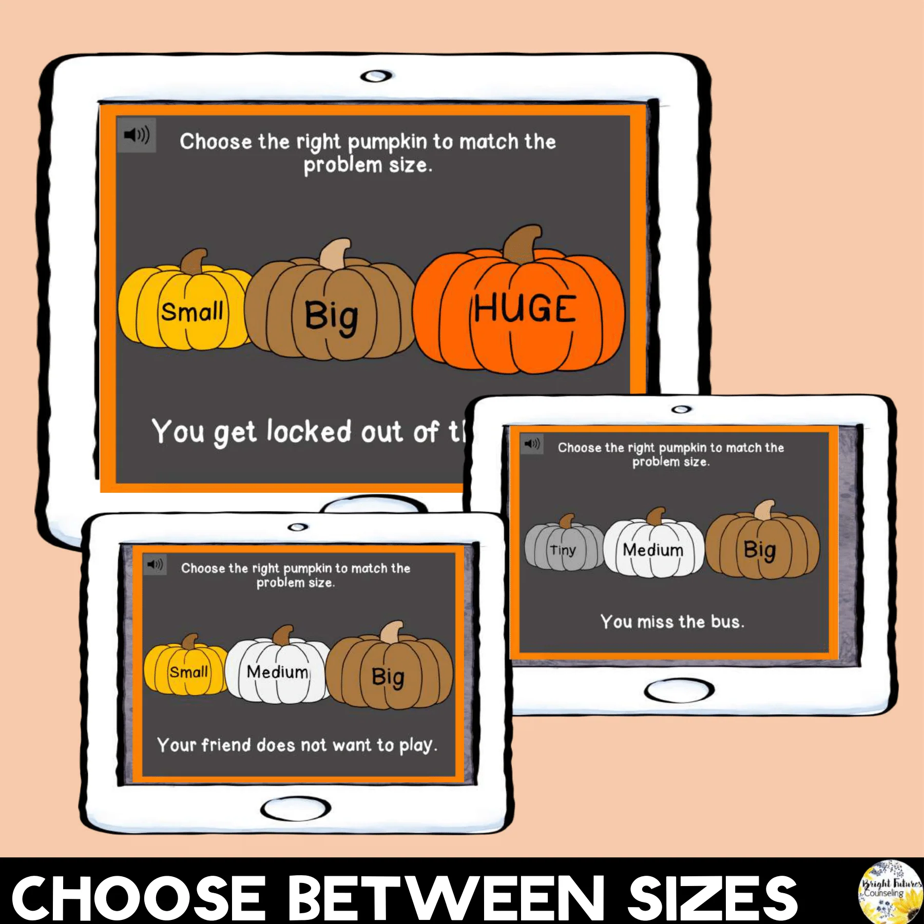Size of the Problem Pumpkins Fall SEL Activity - Boom Cards Fall Game - Image 4